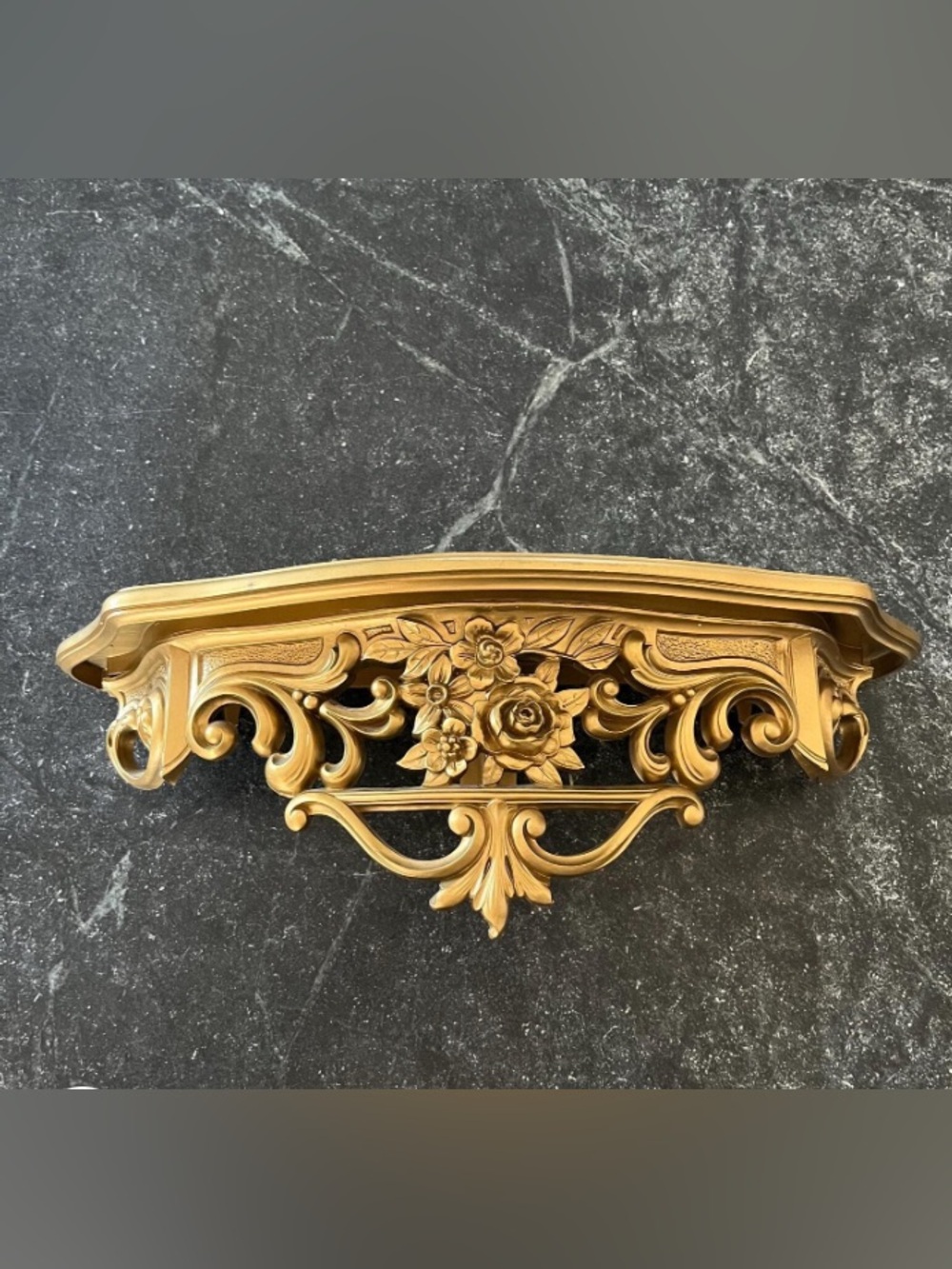 Vintage 1969 Gold Syroco Wall Shelf 19" Hollywood Regency Ornate Rose Floating